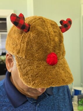 American Eagle Outfitters Plush Reindeer Hat in Brown and Red
